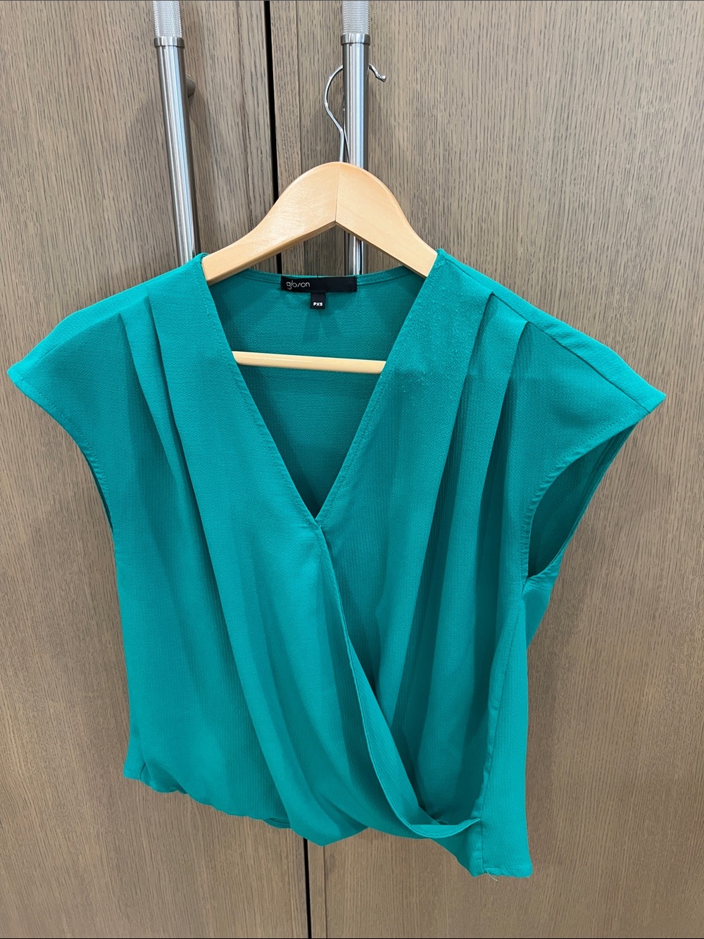 Gibson Teal Surplice Cap-Sleeve Blouse